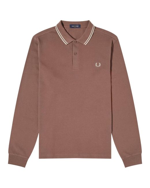 Fred Perry Brown Long Sleeve Brick Polo Shirt Cotton for men