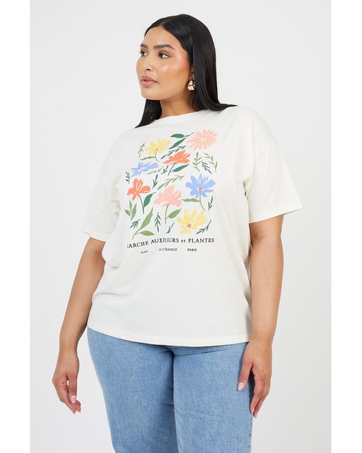 Brave Soul White Curve Graphic Print Oversized T-Shirt