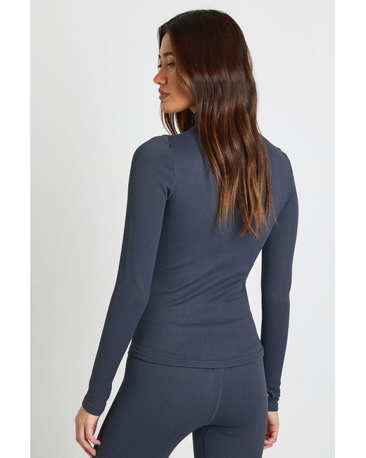 Boohoo Blue Contour Ribbed Zip Through Active Jacket