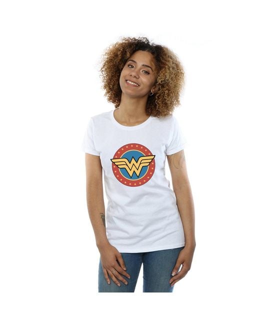 Dc Comics White Ladies Wonder Circle Logo Cotton T-Shirt