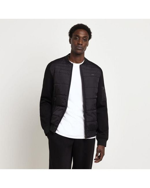 River Island Men's Quilted Bomber Jacket