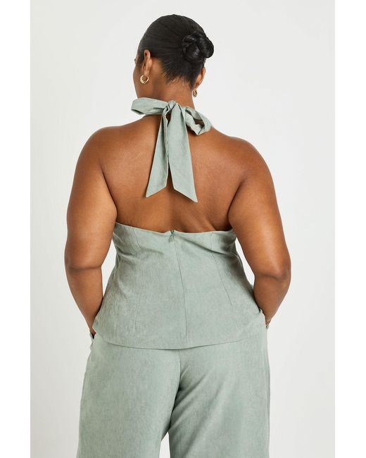 Boohoo Green Plus Peached Halter Neck Peplum Top