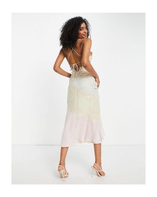 ASOS Pastel Bias Soft Midi Dress With Delicate Lace Inserts-multi in White