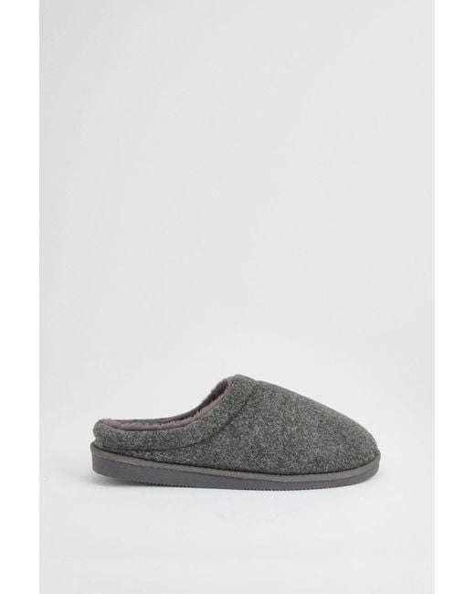 MAINE Gray Faux Fur Lined Mule Slippers Textile for men