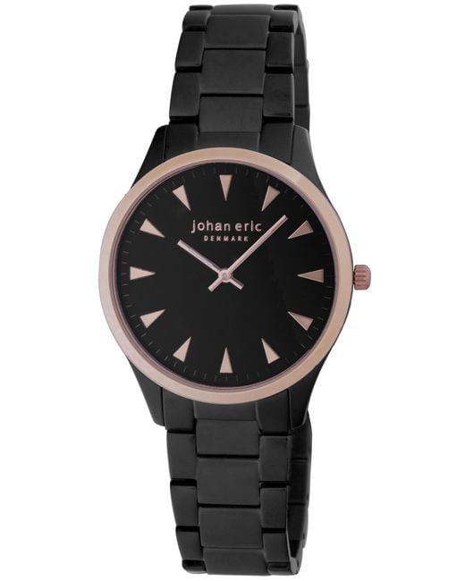 Johan Eric Black Helsing¸R, Dial Watch W Triangular Rose Tone Hr-Markers, Ip Case & Bracelet With Ip Bezel Ring And Crown Stainless Steel for men