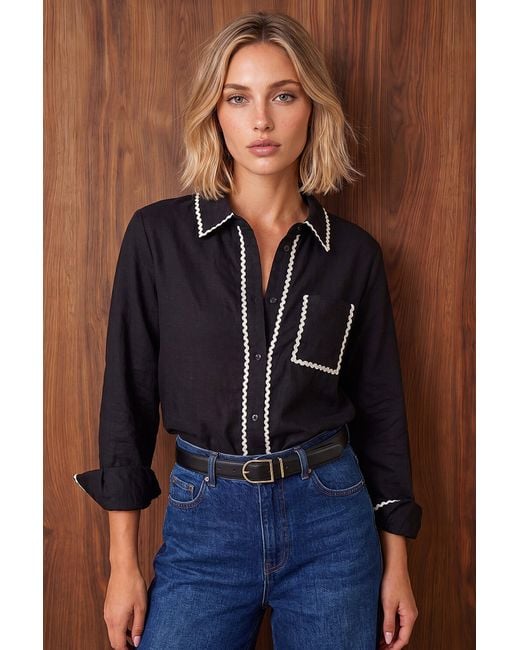 D.u.s.k Blue Ric Rac Trim Collared Shirt