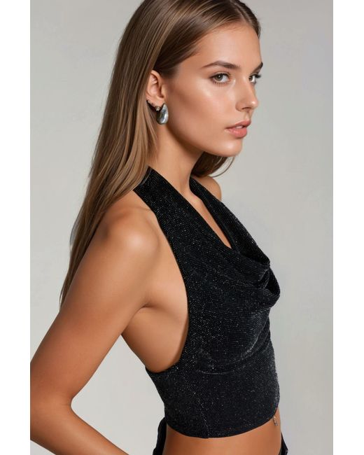 Hiccup Black Halter Neck Sequin Crop Top