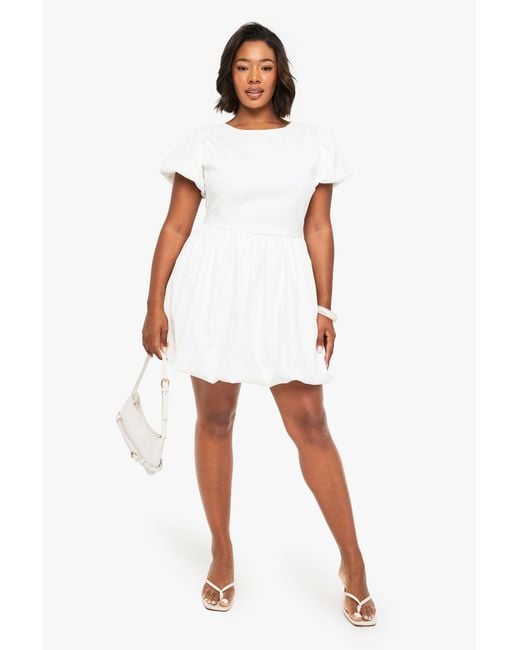 Boohoo White Plus Bonded Textured Puffball Skater Dress