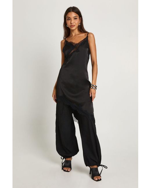 Boohoo Black Poplin Low Rise Parachute Trousers