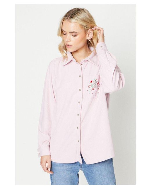 Oasis White Petite Cord Embroidered Pocket Shirt