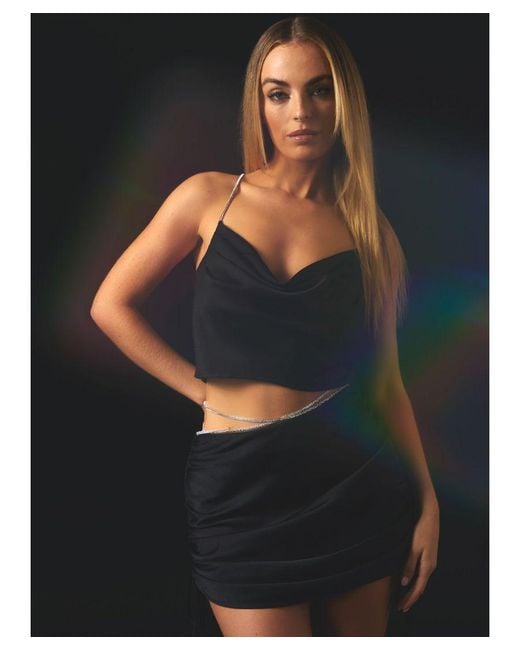 Pink Vanilla Black Diamante Tie Waist Skirt