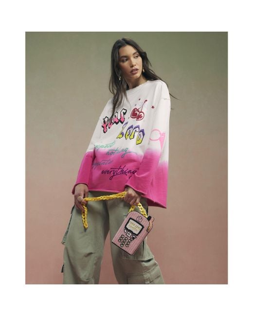 River Island Pink Sweatshirt Year Zero Dip Dye Cotton