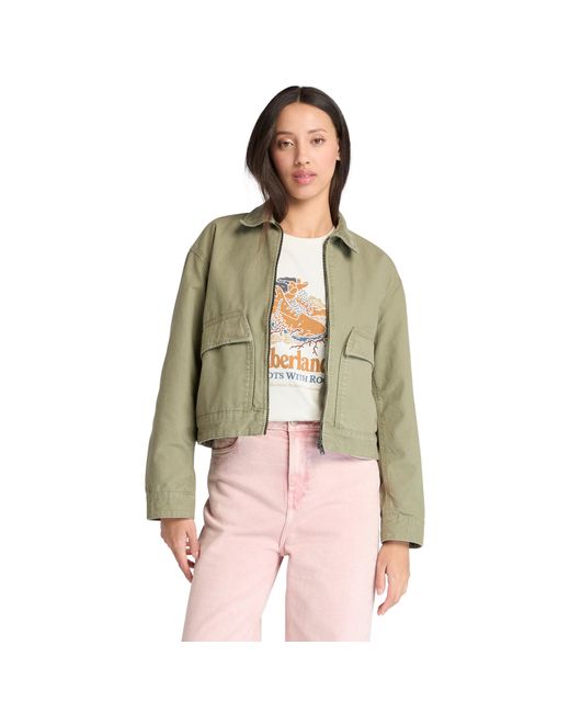 Timberland Green Strafford Bomber Washed Canvas Jacket