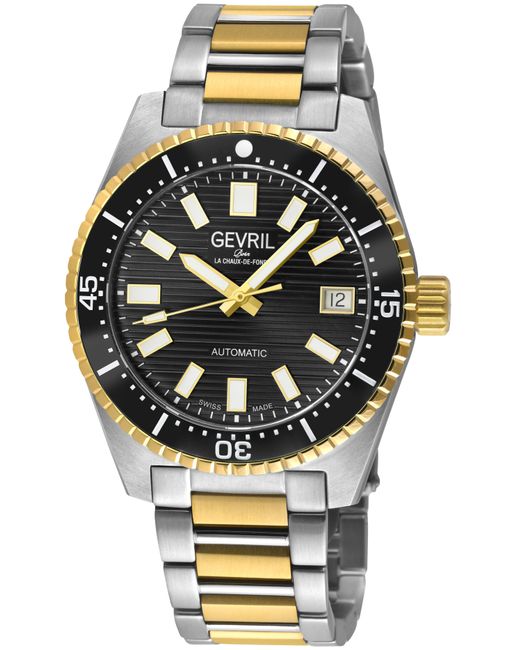 Gevril Gray Atlantic Avenue 316L Stainless Steel Case, Ceramic Bezel, Embossed Dial, Two Toned Ss/Ipyg Bracelet for men