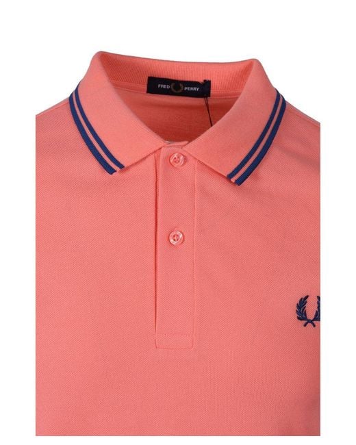 Fred Perry Pink Twin Tipped Polo Shirt Coral Heat/Shaded Cobalt for men