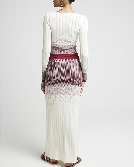 River Island White Chevron Knit Maxi Skirt