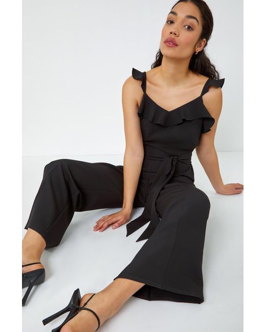 D.u.s.k Black Frill Detail Wide Leg Jumpsuit