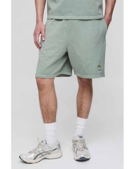 BoohooMAN Green Baggy Fit Washed Embroidered Short for men