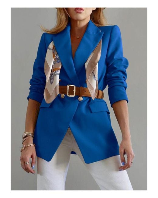 Everyday the Label Blue Damen Blazer Mit Knopfleiste Und Reverskragen, Langarm