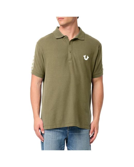 True Religion Green Polo Shirt Ss Damask Velour Pique Top for men