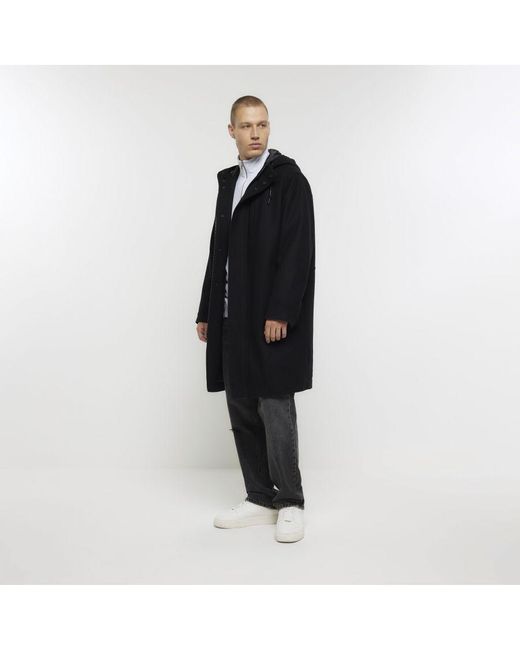 River Island White Parka Coat Black Regular Fit Wool Blend for men