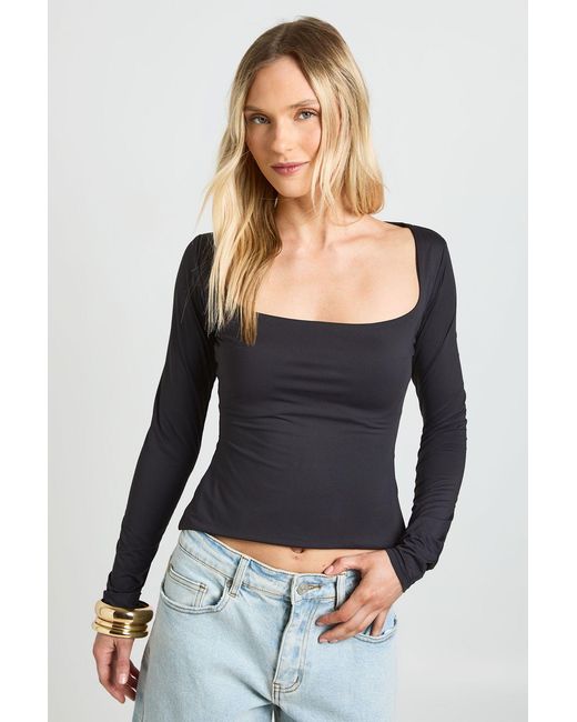 Boohoo Black Petite Second Skin Square Neck Long Sleeve Top
