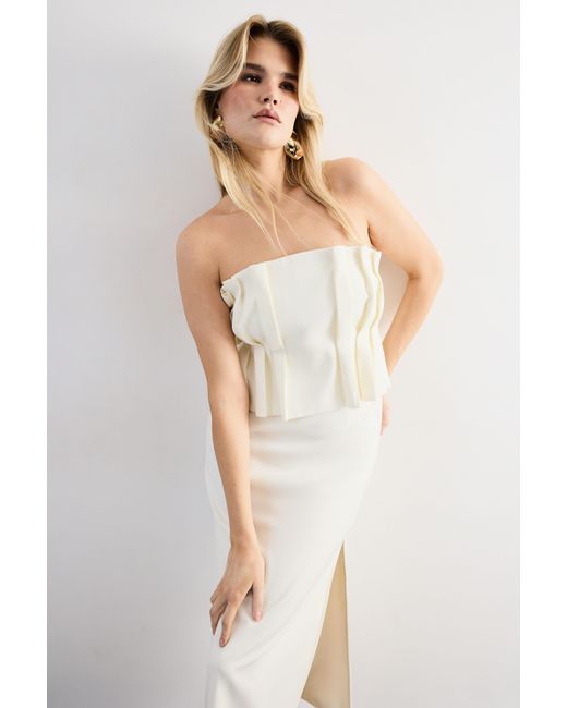 Warehouse White Pleated Bodice Column Midi Dress