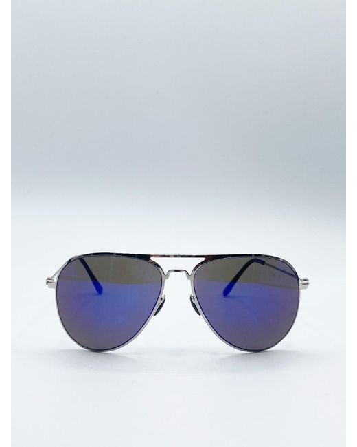 SVNX Blue Stainless Steel Mirrored Aviator Sunglasses Metal (Archived) for men