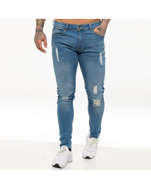 Enzo Blue Skinny Ripped Jeans for men