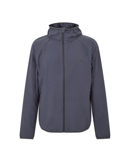 Boss Blue Commuter Solid Patterned Hooded Windbreaker With Zipped Pocket for men