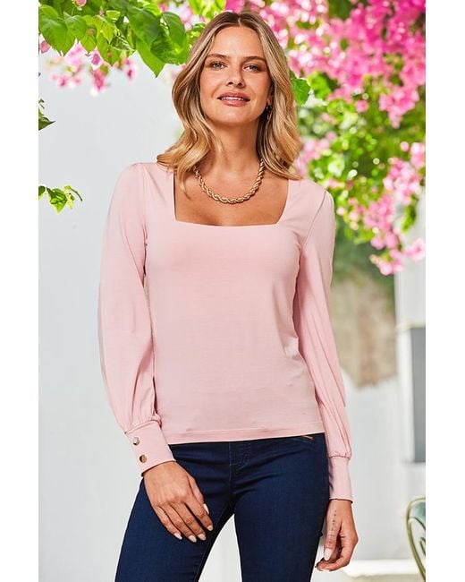 Sosandar Pink Soft Blouson Sleeve Jersey Top