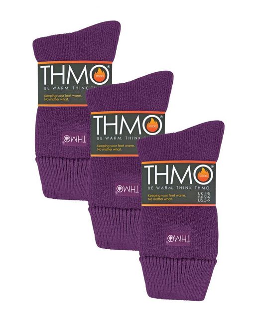 THMO Purple 3 Pair Fleece Lined Breathable Slipper Socks