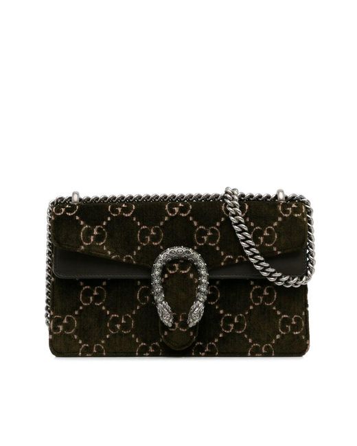 Gucci Black Vintage Small GG Velvet Dionysus Shoulder Bag Brown Velvet Fabric