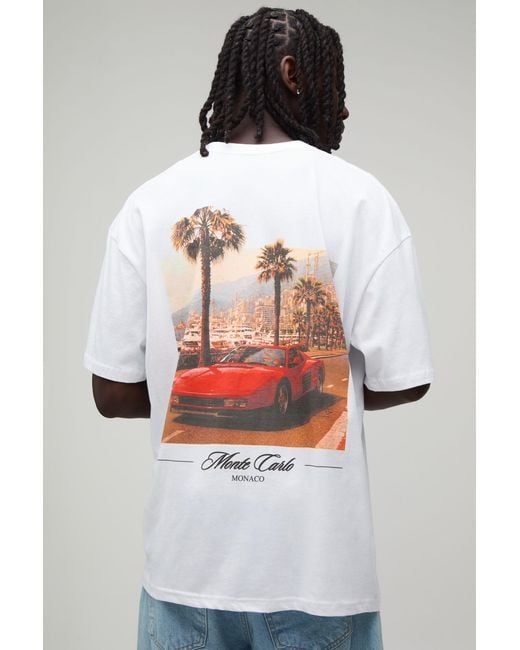 BoohooMAN White Oversized Monte Carlo Photographic Print T-Shirt Cotton for men