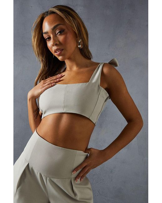 MissPap Gray Tailored Tie Shoulder Square Neck Top