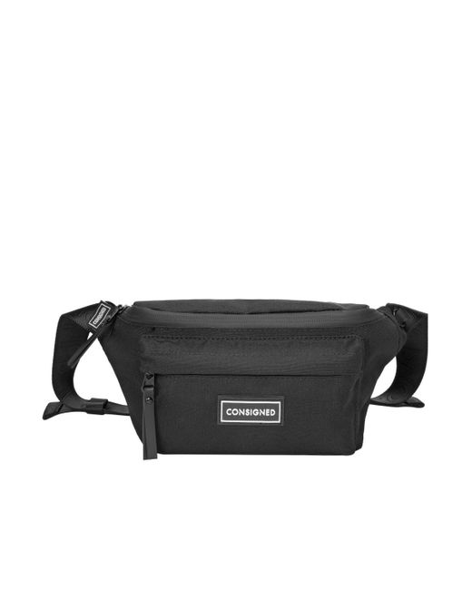 Consigned Black Zip Top Pocketed Bumbag