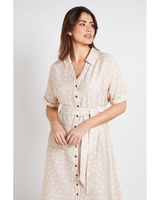 Wallis Natural Summer Polka Dot Button Tea Dress