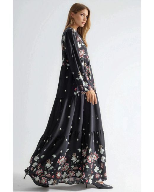 Hiccup Black Patterned V-Neck Maxi Dress