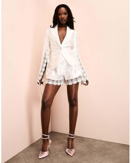 ASOS Natural Tailored Shorts With Lace Detail