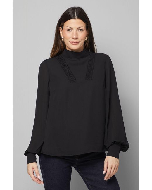 Wallis Black Lace Insert High Neck Blouse