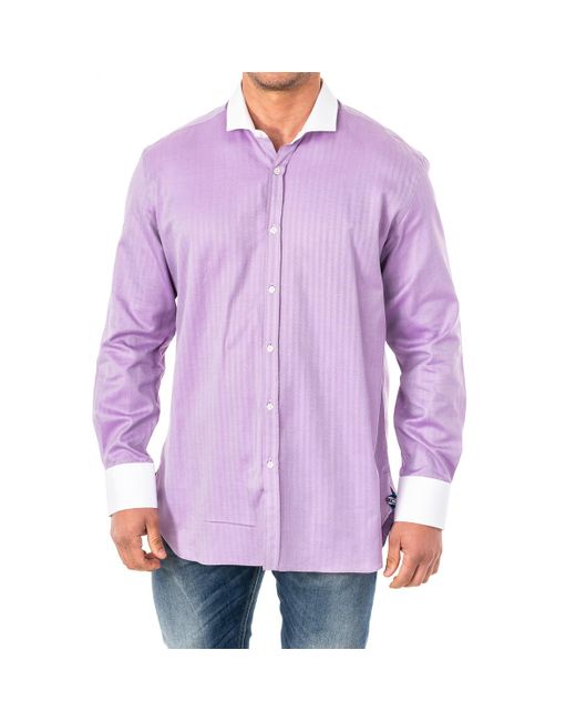 La Martina Purple Long Sleeve Shirt With Lapel Collar Kmcj02 for men