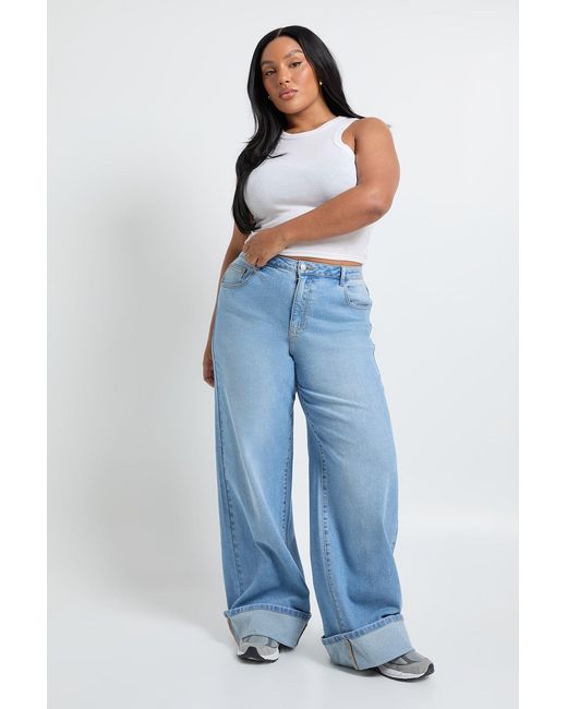 Boohoo Blue Plus Turn Up Straight Leg Jean