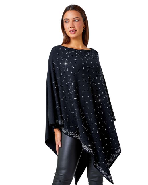 Roman Blue Longline Embellished Knitted Poncho