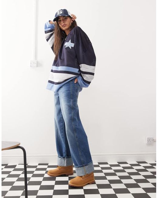 Collusion Blue X002 baggy Jeans With Turn Up