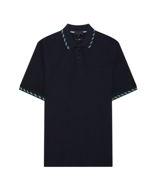 Ted Baker Blue Ss House Check Jacquard Polo Shirt Cotton for men