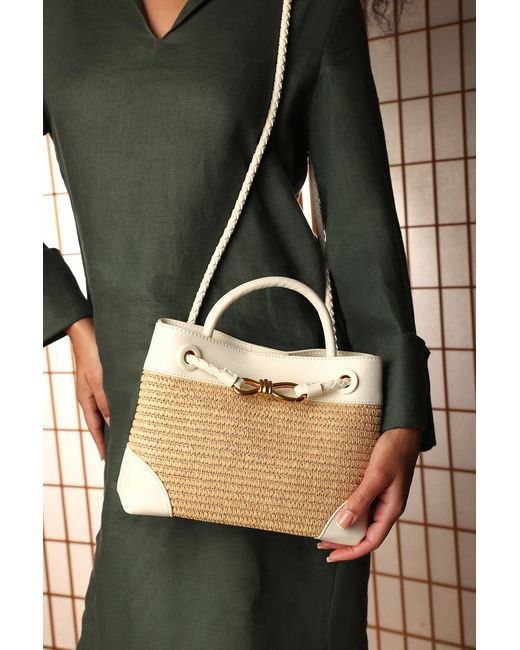 Where's That From Black Wheres 'Luna' Woven Leather Tote Bag With Detail