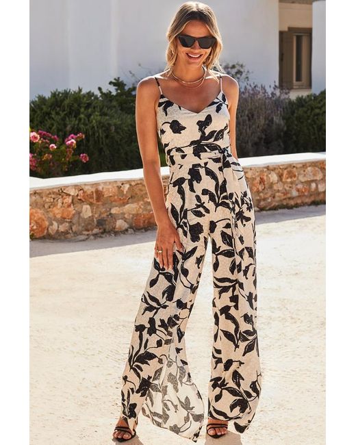 Sosandar Black Ivory & Floral Satin Jacquard Jumpsuit