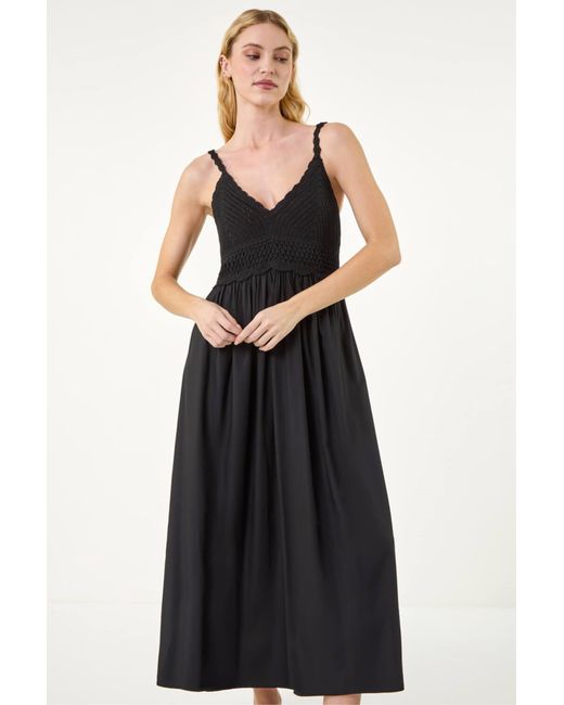 Roman Black Crochet Strappy Midi Dress