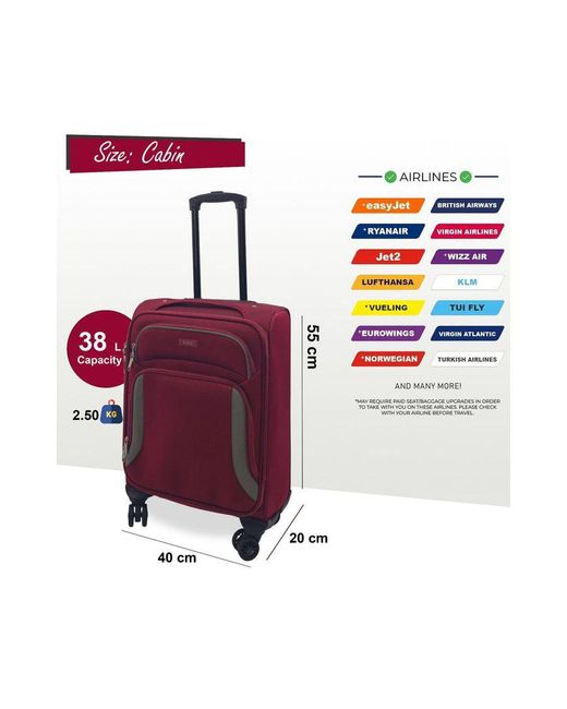 Infinity Leather Purple Soft Shell Cabin Suitcase 55 X 40 X 20 Cm Lightweight Luggage Suitable For Easyjet, Ryanair