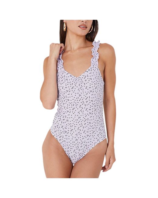 Brave Soul Purple Sydny Bodysuit Lettuce Hem Strap Ladies Floral Sexy Swimsuit